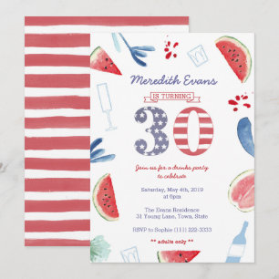 Invitación Bebidas Rojas Blancas y Azules Fiesta para Cumplea