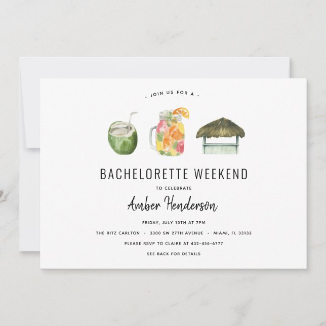 Invitación Bebidas tropicales Bachelorette Itinerario (Anverso)