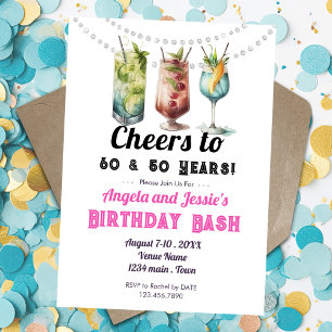 Invitación Bebidas Tropicales Doble Cumpleaños Adulto