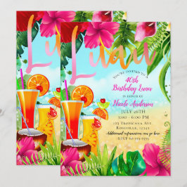 Invitación Bebidas Tropicales y Flores Fiesta de Cumpleaños d