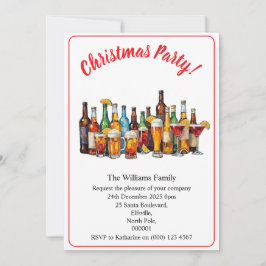 Invitación Bebidas y cócteles de fiesta de Navidad Minimal Xm