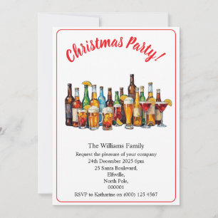 Invitación Bebidas y cócteles de fiesta de Navidad Minimal Xm