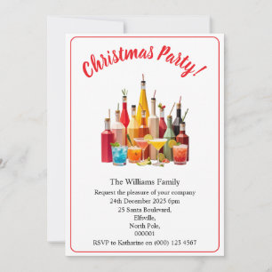 Invitación Bebidas y cócteles de la fiesta de Navidad Xmas bl