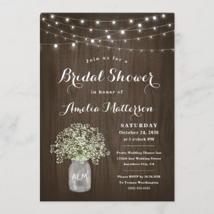 Invitación Bebys Breath Mason Jar Rustic Exclusiva Ducha De N