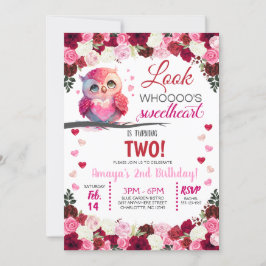 Invitación Bechuza rosa linda cumpleaños de San Valentín