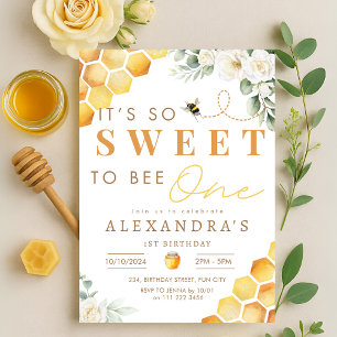 Invitación Bee 1º cumpleaños dulce para ser una floral Chica