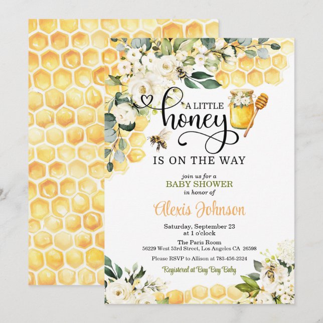 Invitación Bee A Little Honey está en camino a Baby Shower (Anverso / Reverso)