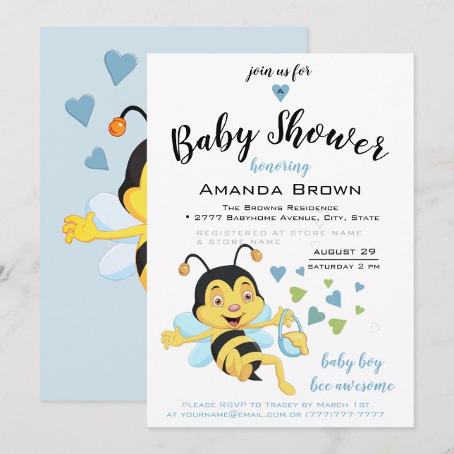 Invitación Bee Awesome Baby Shower | (Anverso / Reverso)