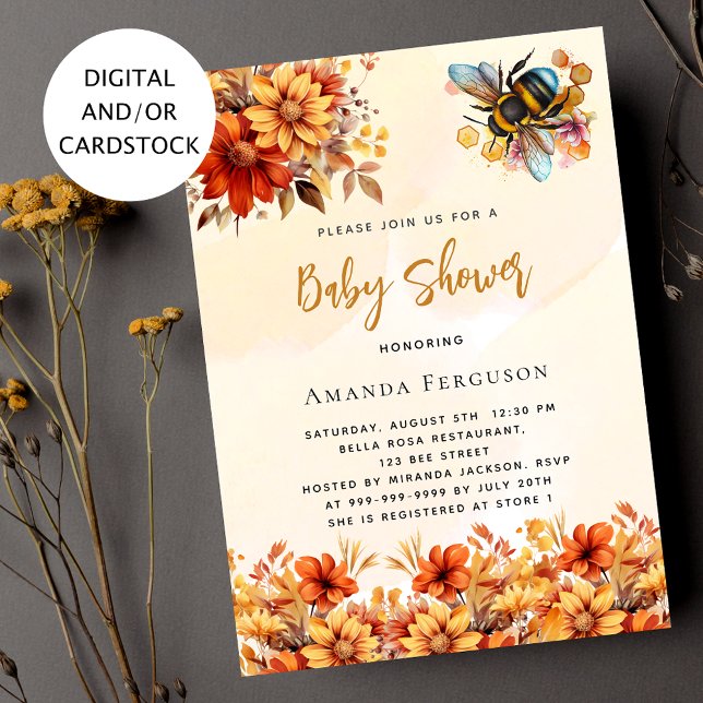 Invitación Bee Baby ducha naranja otoño florines (Subido por el creador)