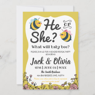 Invitación Bee Baby Floral Bumblebee El O Ella Revelan Género