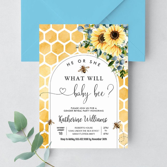 Invitación Bee Baby Honey Aee Revest de género (Subido por el creador)