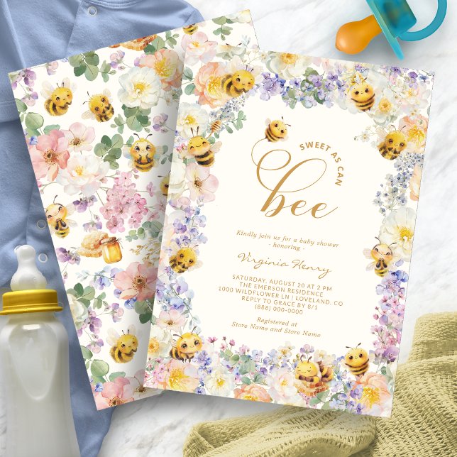 Invitación Bee Baby Shower (Watercolor Floral Bee Baby Shower Invitation by Painted Paperie
)