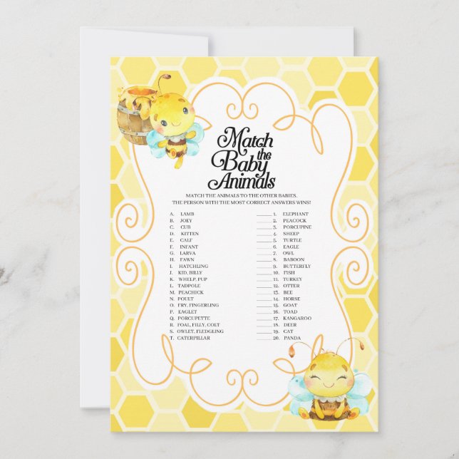 Invitación Bee Baby Shower Coincide Con El Juego De Los Anima (Anverso)