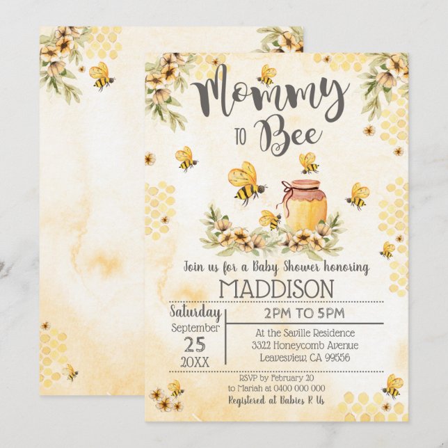 Invitación Bee Baby Shower Invitation Mommy to Bee (Anverso / Reverso)