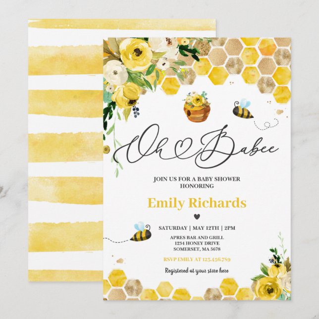 Invitación Bee Baby Shower Oh Babee Mommy To Bee Baby Shower (Anverso / Reverso)