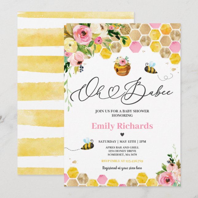 Invitación Bee Baby Shower Oh Babee Mommy To Bee Baby Shower (Anverso / Reverso)