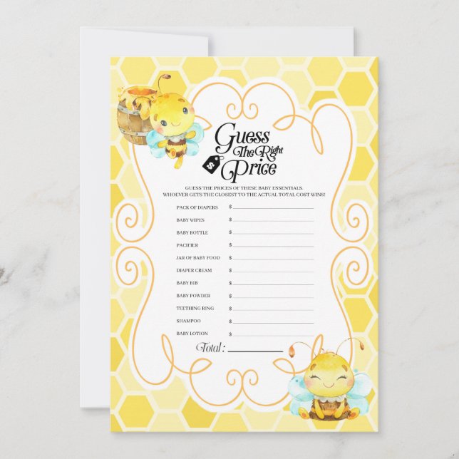Invitación Bee Baby Shower Price Game (Anverso)