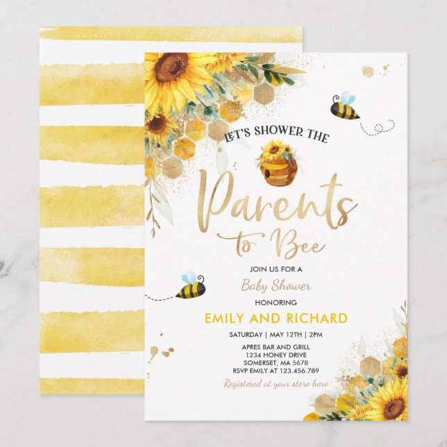 Invitación Bee Baby Shower Sexo Padres Neutrales A Ser (Anverso / Reverso)