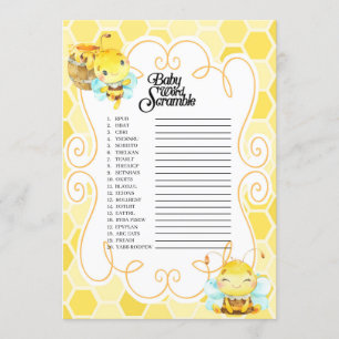 Invitación Bee Baby Shower Word Scramble Game