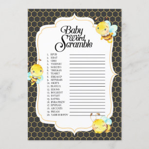 Invitación Bee Baby Shower Word Scramble Game
