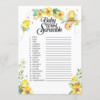 Invitación Bee Baby Shower Word Scramble Game