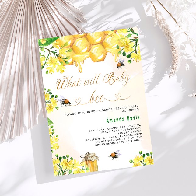 Invitación Bee Bebé ducha amarillo género floral revelar (Subido por el creador)