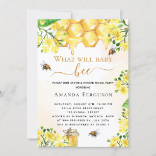 Invitación Bee Bebé ducha amarillo género floral revelar