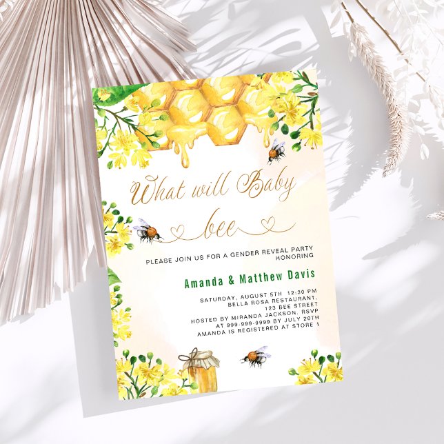 Invitación Bee Bebé ducha amarillo género floral revelar padr (Subido por el creador)