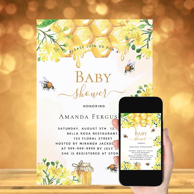 Invitación Bee Bebé ducha oro florines amarillos lindo (Subido por el creador)