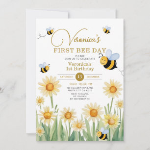 Invitación Bee Bee Primer Dulce De Cumpleaños Para Ser Un Fie