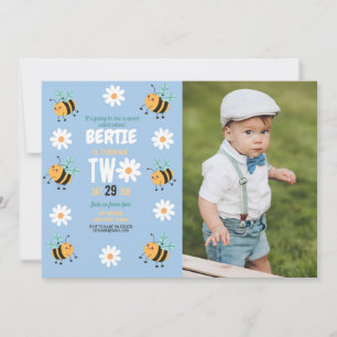 Invitación Bee Birday Photo Fiesta Blue Daisy Dos 2