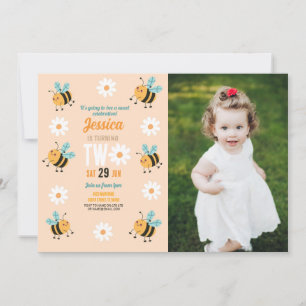 Invitación Bee Birday Photo Fiesta Flower Daisy Dos