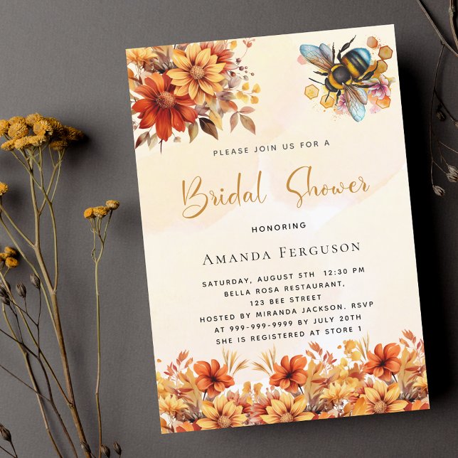 Invitación Bee Bridal ducha naranja caída florines lujo (Subido por el creador)