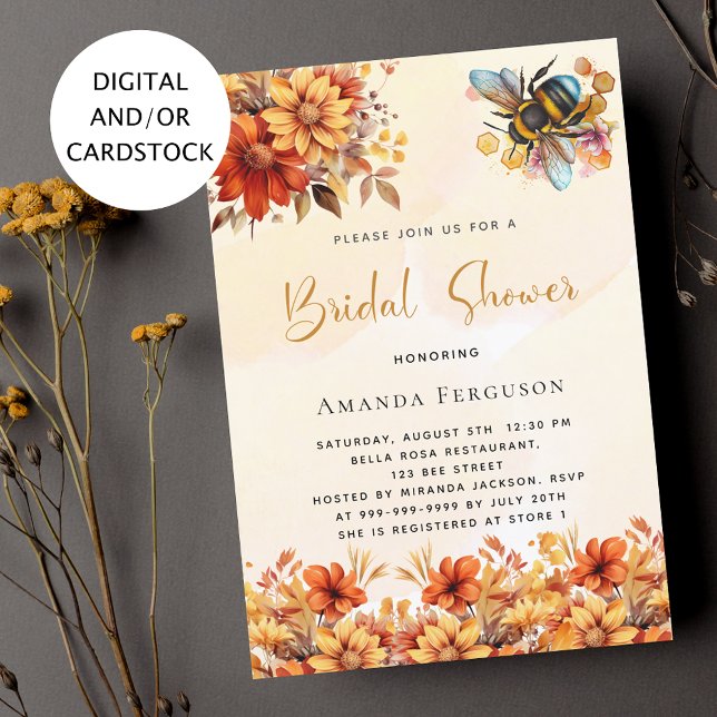 Invitación Bee Bridal ducha naranja otoño florines (Subido por el creador)