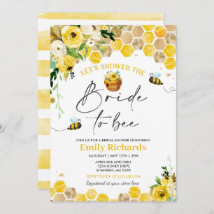 Invitación Bee Bridal Shower Amarilla Floral Novia A Adherirs