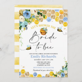 Invitación Bee Bridal Shower Blue & Gold Floral Novia A Bee