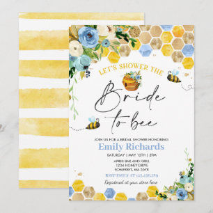 Invitación Bee Bridal Shower Blue & Gold Floral Novia A Bee