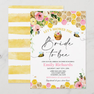 Invitación Bee Bridal Shower Pink & Gold Floral Novia A Adher