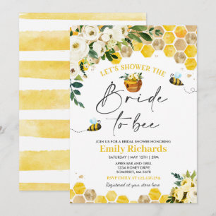 Invitación Bee Bridal Shower White & Gold Floral Novia A Adhe