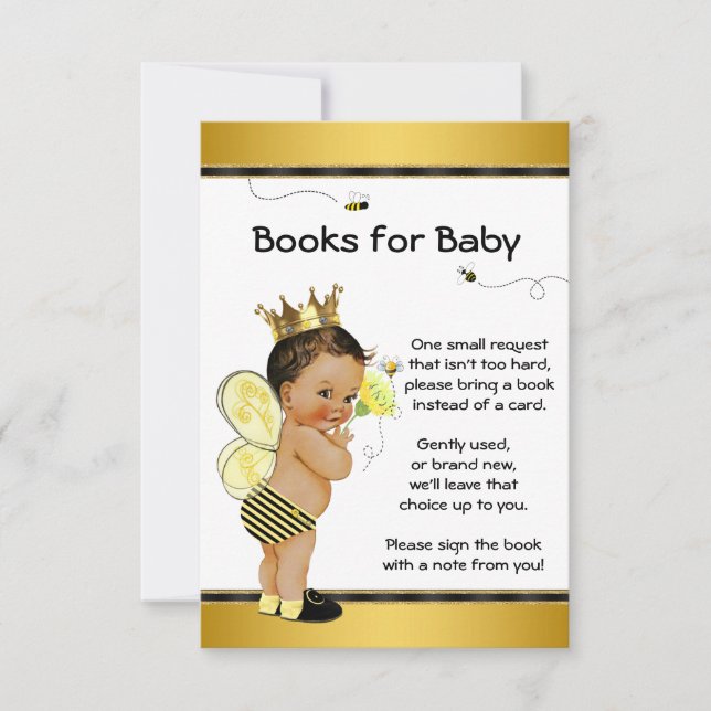 Invitación Bee Bring A Book Ethnic Boy Inserts Baby Shower (Anverso)