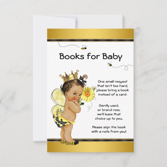 Invitación Bee Bring A Book Ethnic Chica Inserts Baby Shower (Anverso)