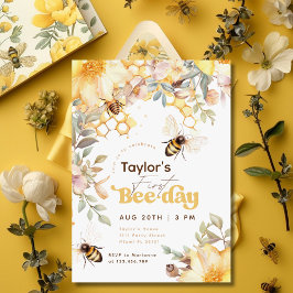 Invitación Bee Day Bumblebee 1er Cumpleaños Floral
