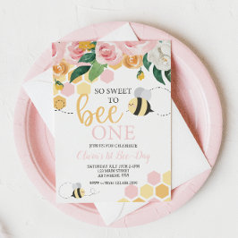 Invitación Bee Day bumblebee 1er cumpleaños Invitat floral ro