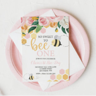 Invitación Bee Day bumblebee 1er cumpleaños Invitat floral ro