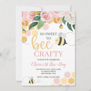 Invitación Bee Day bumblebee Cumpleaños floral rosa