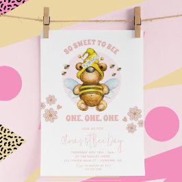 Invitación Bee Day Honeybee Pink Floral 1er cumpleaños