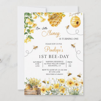 Invitación Bee Flower Our Little Honey Is Turning Birthday