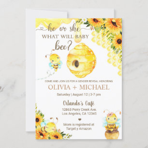 Invitación Bee gender reveal invite, bumblebee, honeybee.