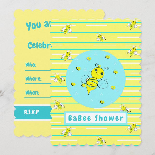 Invitación Bee Happy Baby Shower (Anverso / Reverso)