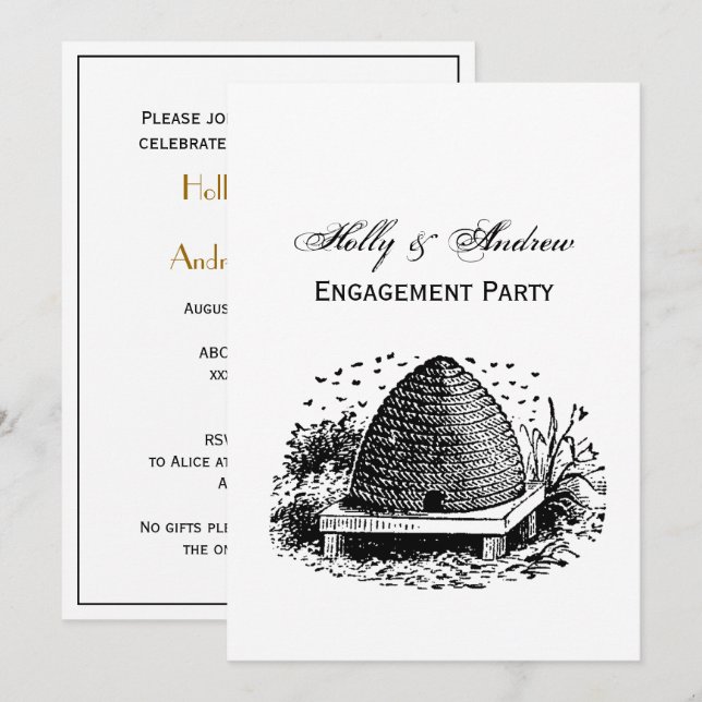 Invitación Bee Hive y Abejas #1 Vintage heráldico (Anverso / Reverso)